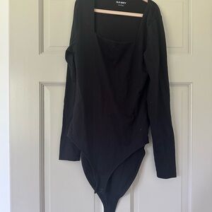 Old Navy Black Asymmetrical Bodysuit Top
